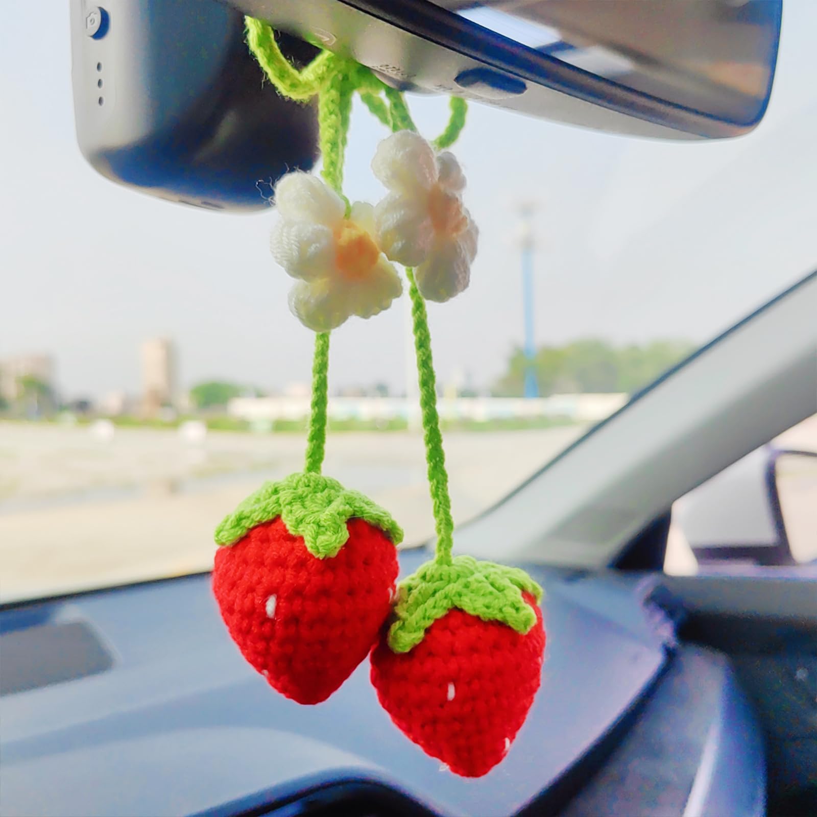 Amazon.com: Crochet Strawberry Rear View Mirror Hanging Accessory